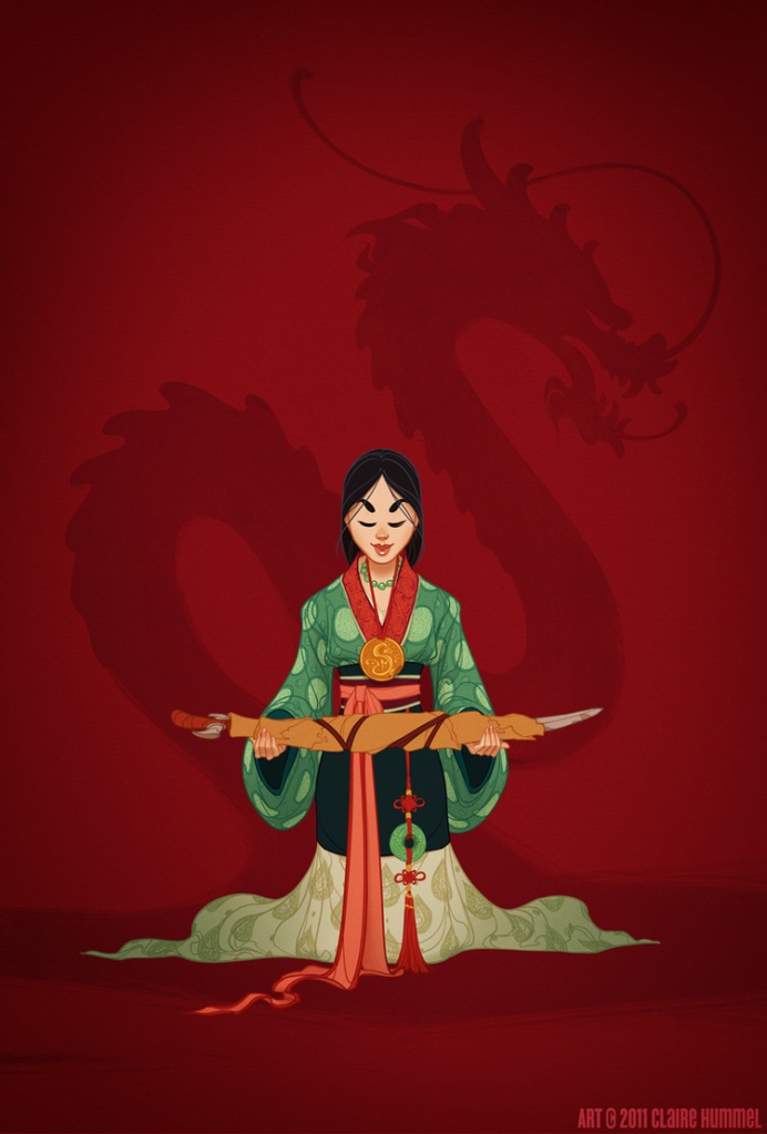 Mulan usa a tradicional veste da China Imperial, anos 450 d.C.
