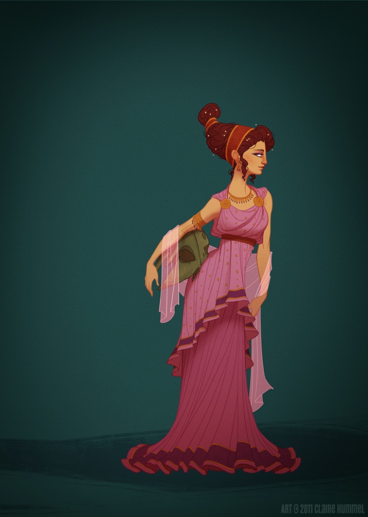 A princesa Megara usa vestido tradicional da Grécia Mitológica